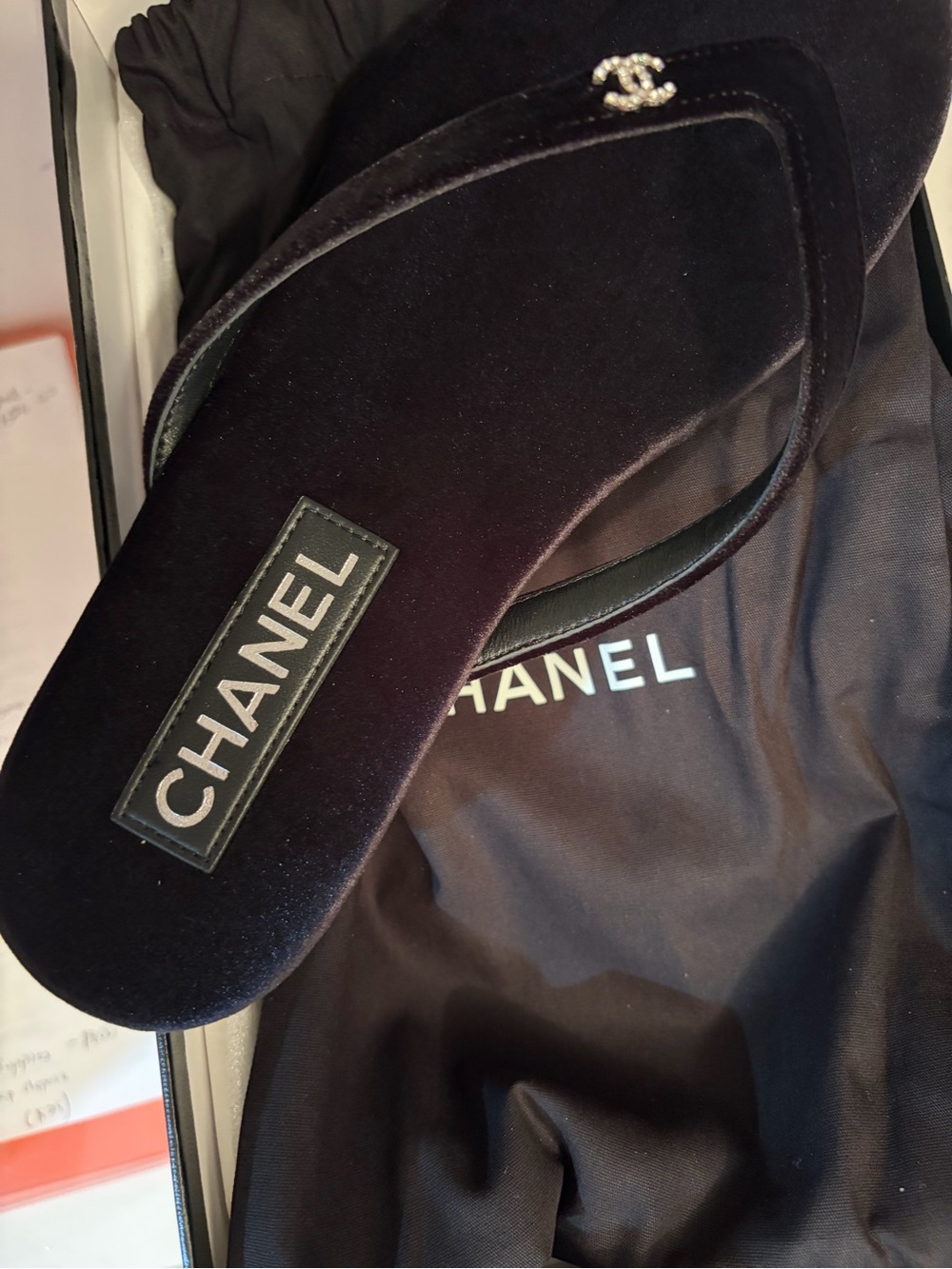 Chanel Black Suede Logo Flip Flops size 38 - Picture 5 of 8